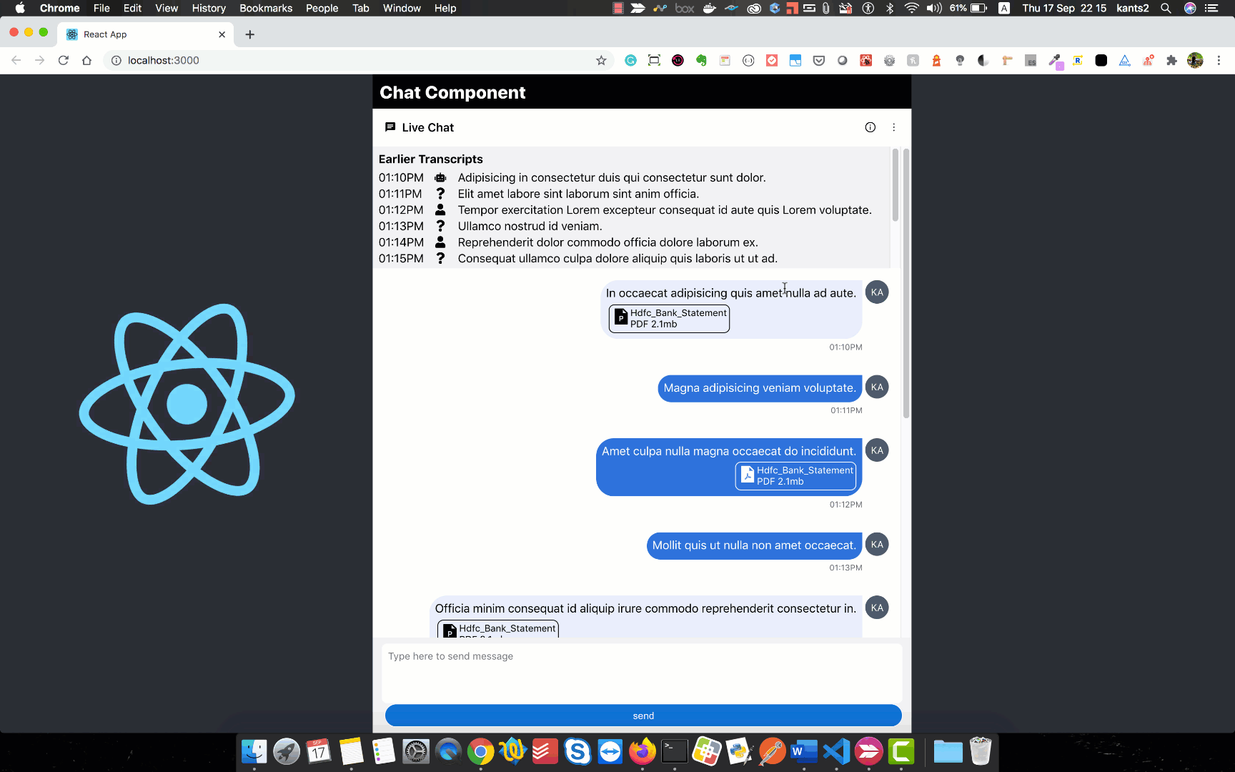 React chat presentational component demo video